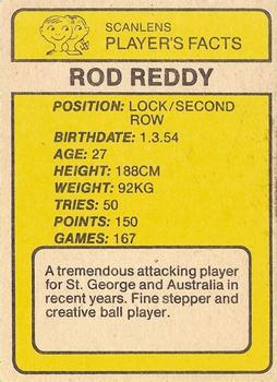 1981 Scanlens #104 Rod Reddy Back